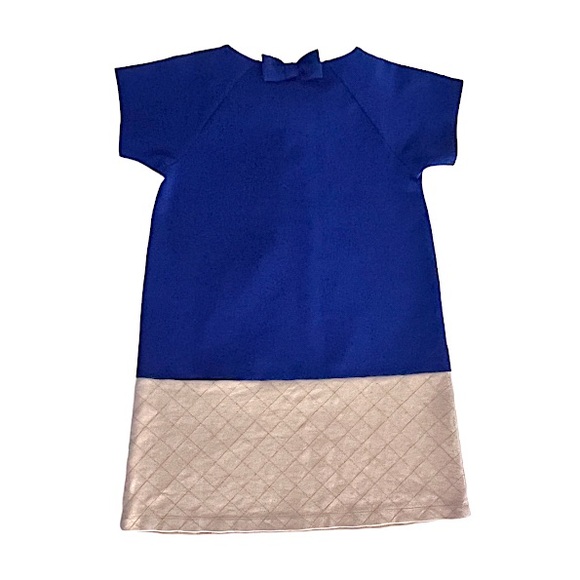 Janie & Jack Color Block Blue & Tan Dress w/ Bow Accent Girls Size 6 - Picture 2 of 10